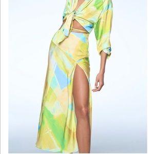 Zara Satin Effect Strappy Printed Midi Skirt